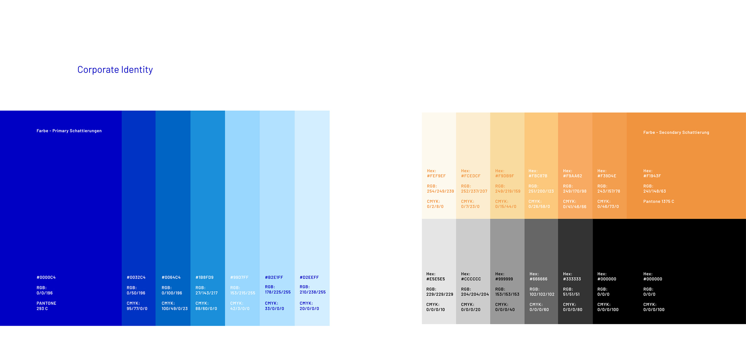 Blautöne, Orange und Schwarz als Farben der Corporate Identity