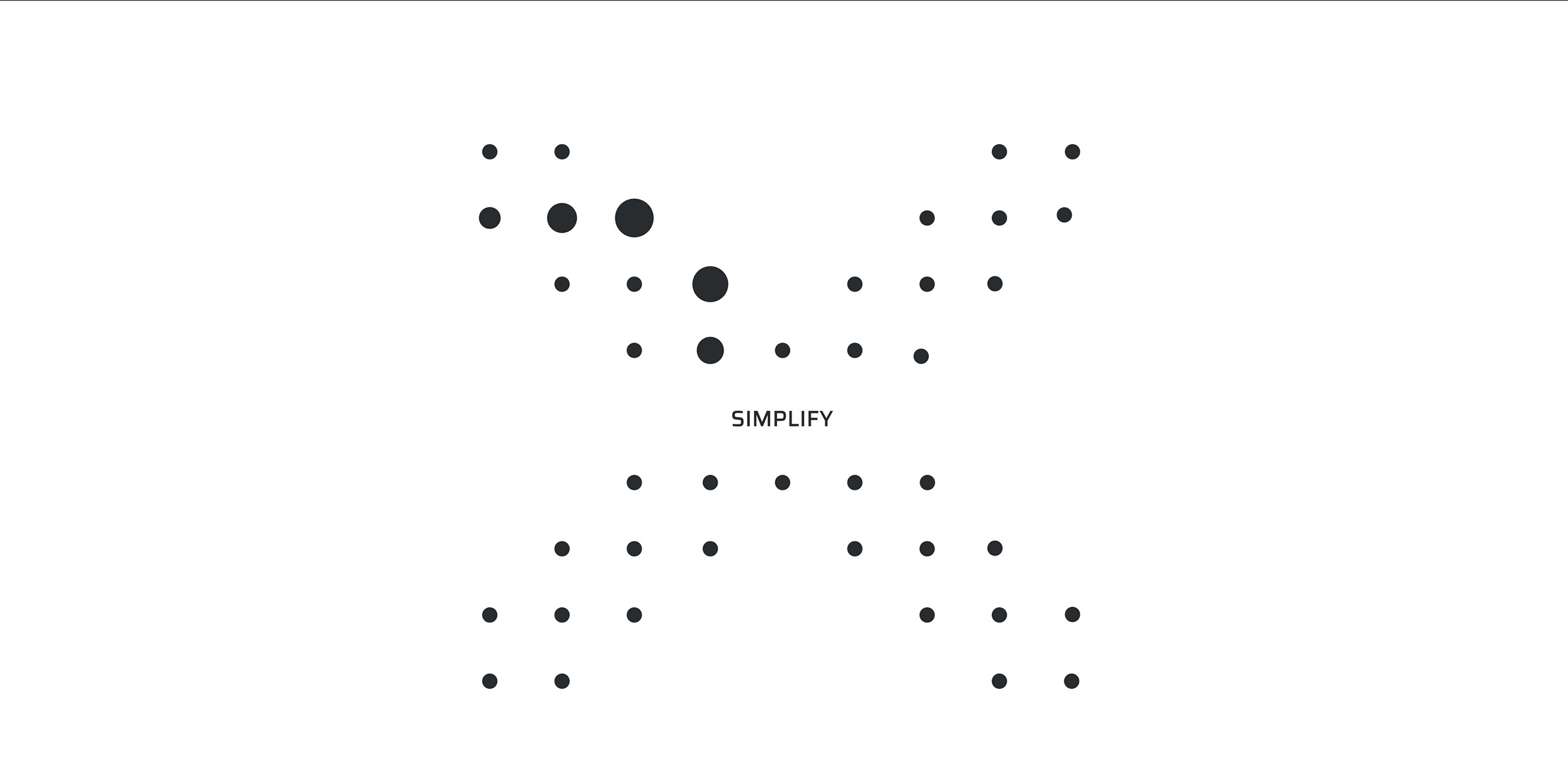 Punktemuster bildet ein X, in der Mitte steht das Wort simplify