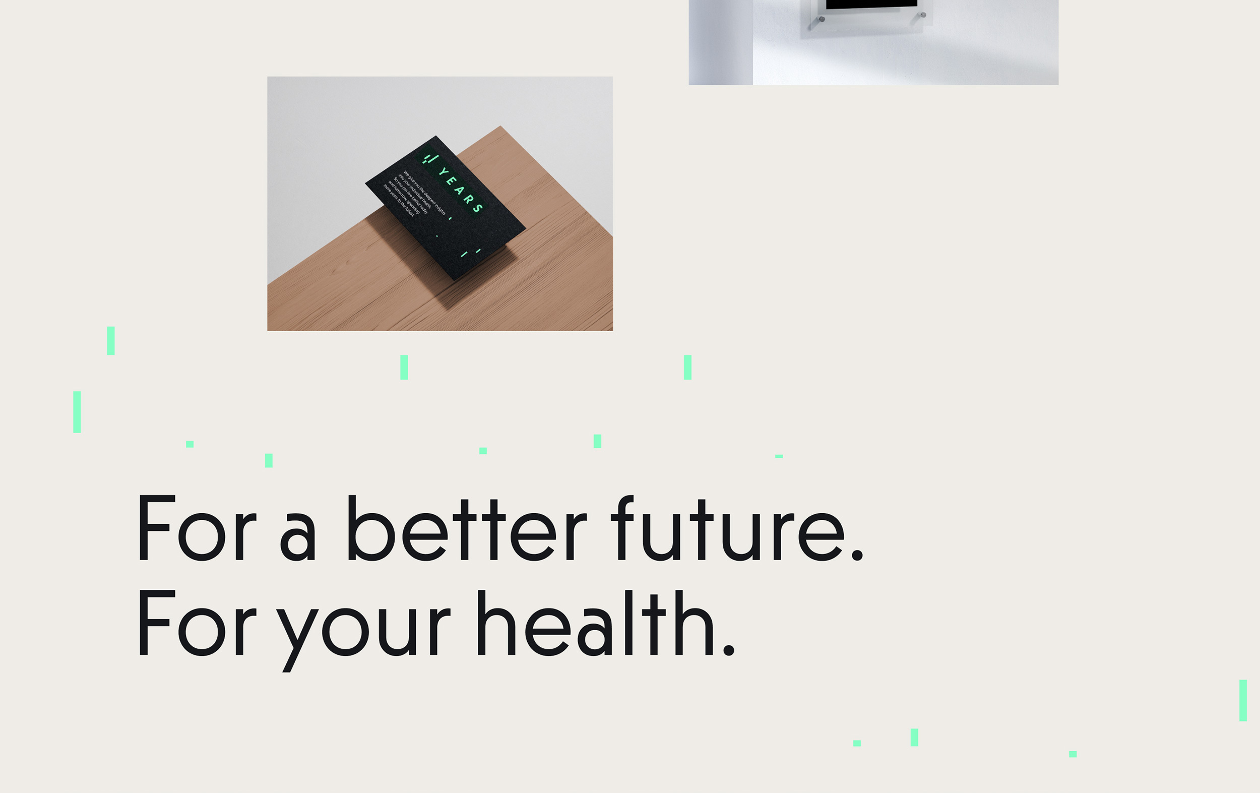 Mockup einer Visitenkarten mit dem Corporate Design und dem Claim: For a better future, for a better health.