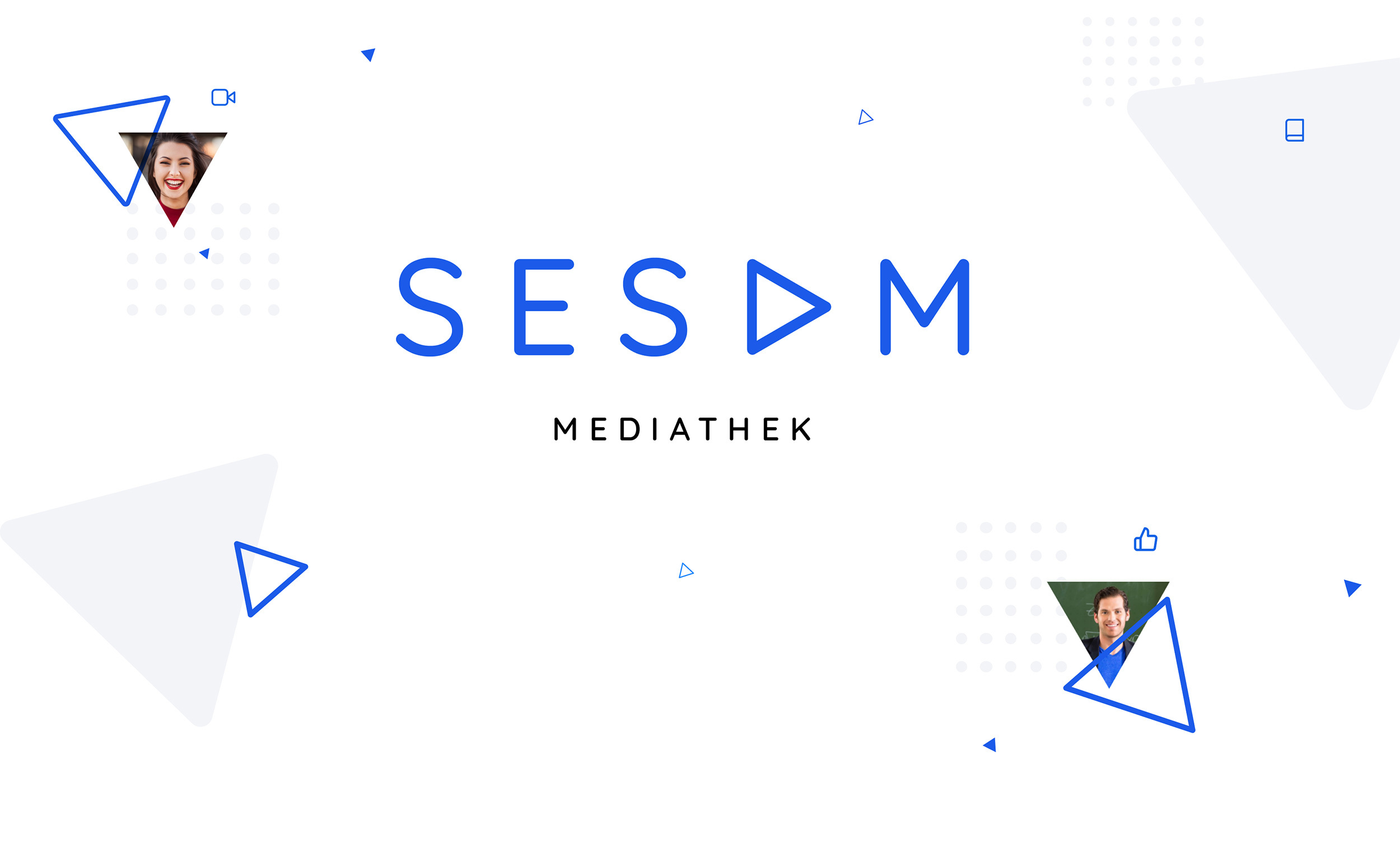 Sesam Logo sowie die Dreiecks-Shapes